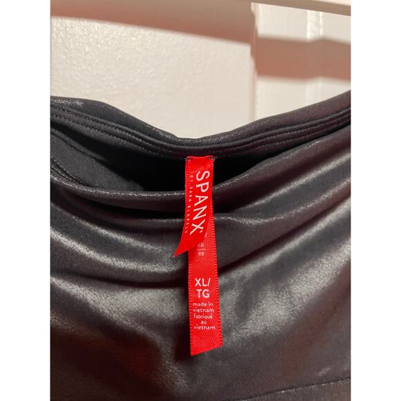 SPANX Faux Leather Leggings Tummy Control Side Stripe Black White size XL - Picture 4 of 9